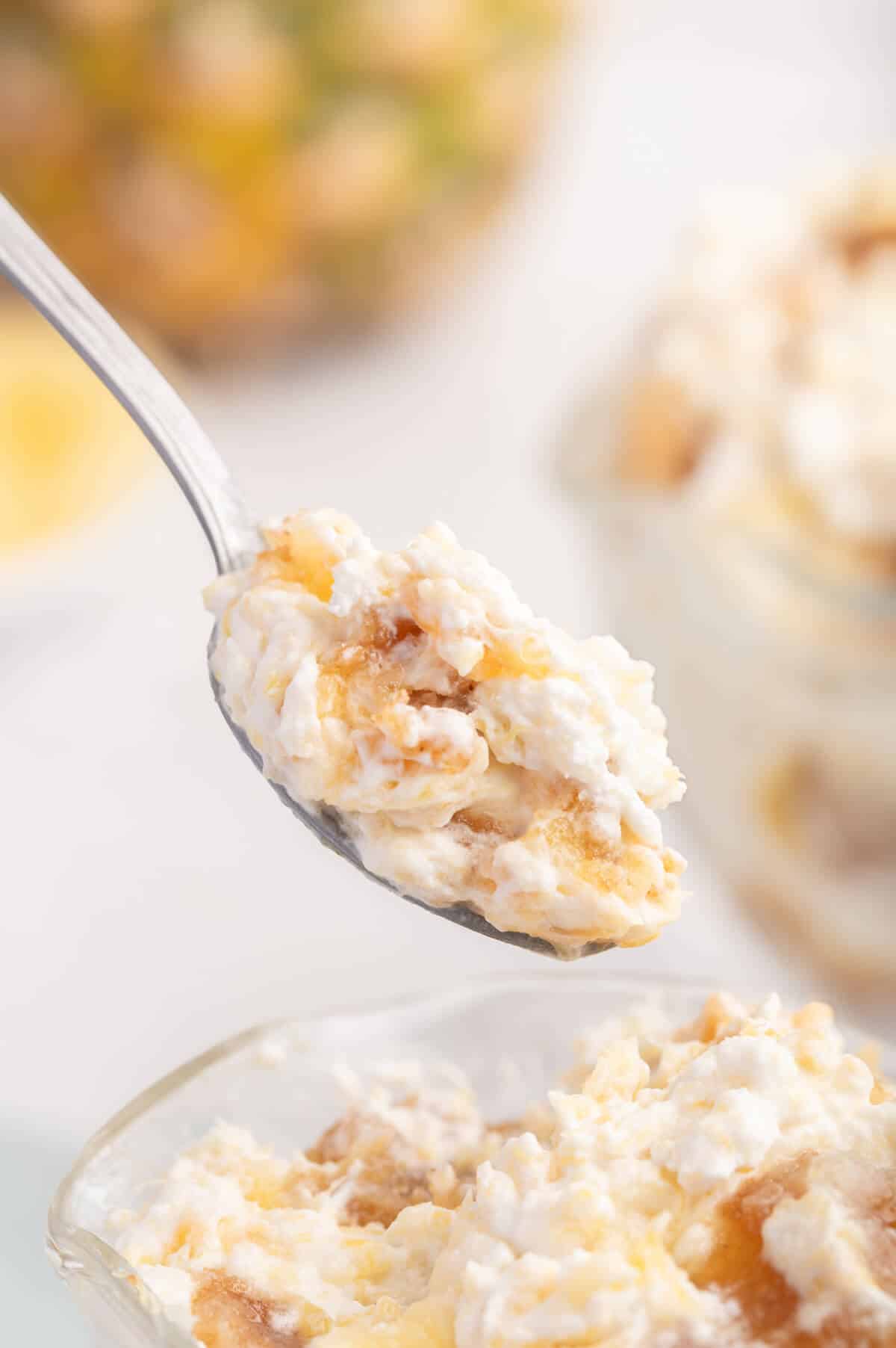 Pineapple delight on a spoon.