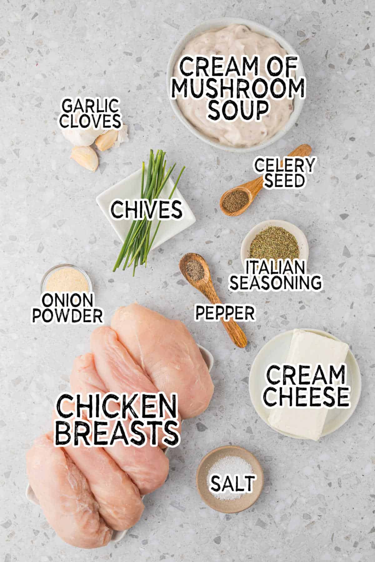 Ingredients to make slow cooker cream cheese chicken.