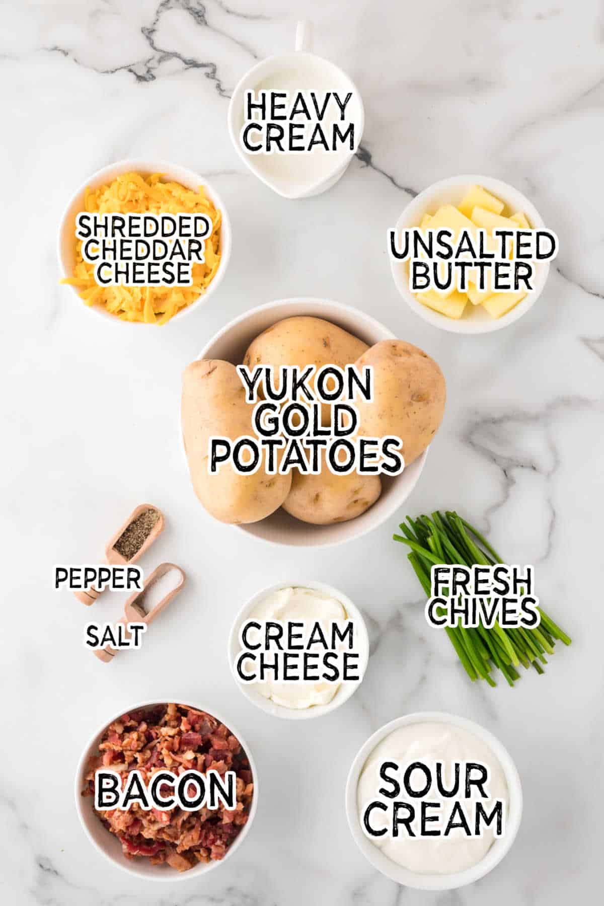 Ingredients on a marble counter.