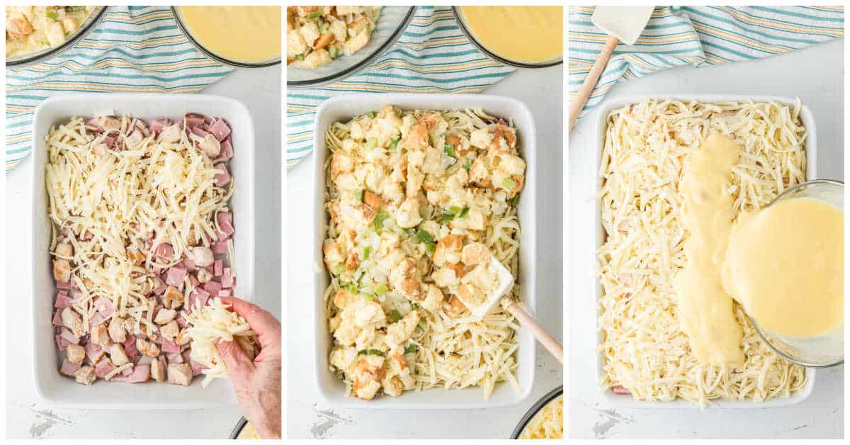 Steps to make chicken cordon bleu casserole.