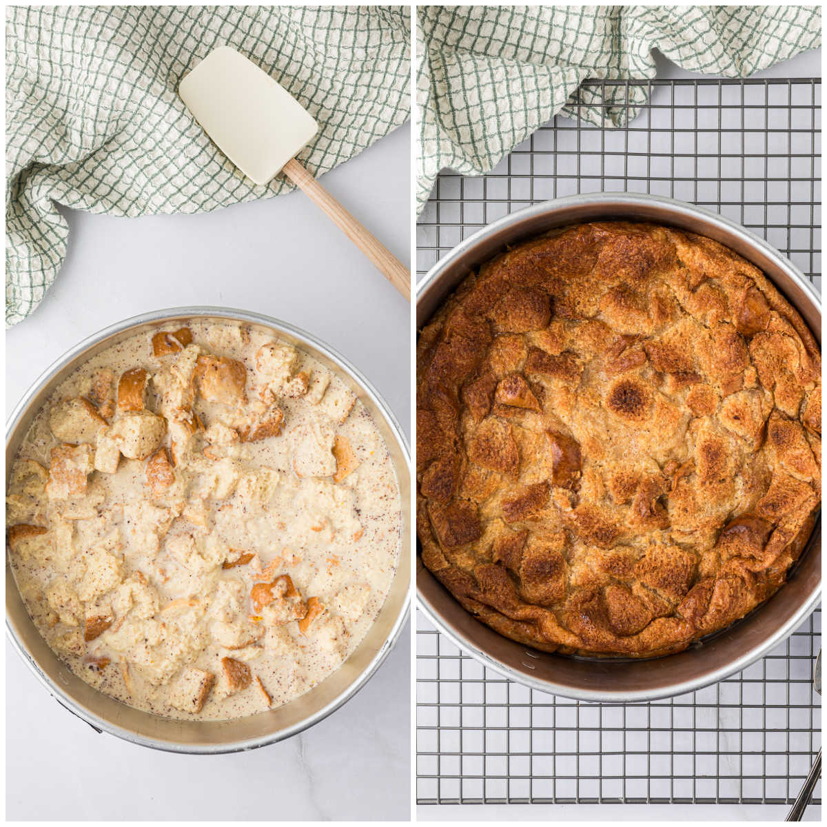 Steps to make eggnog bread pudding.