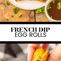 French dip egg rolls collage pin.