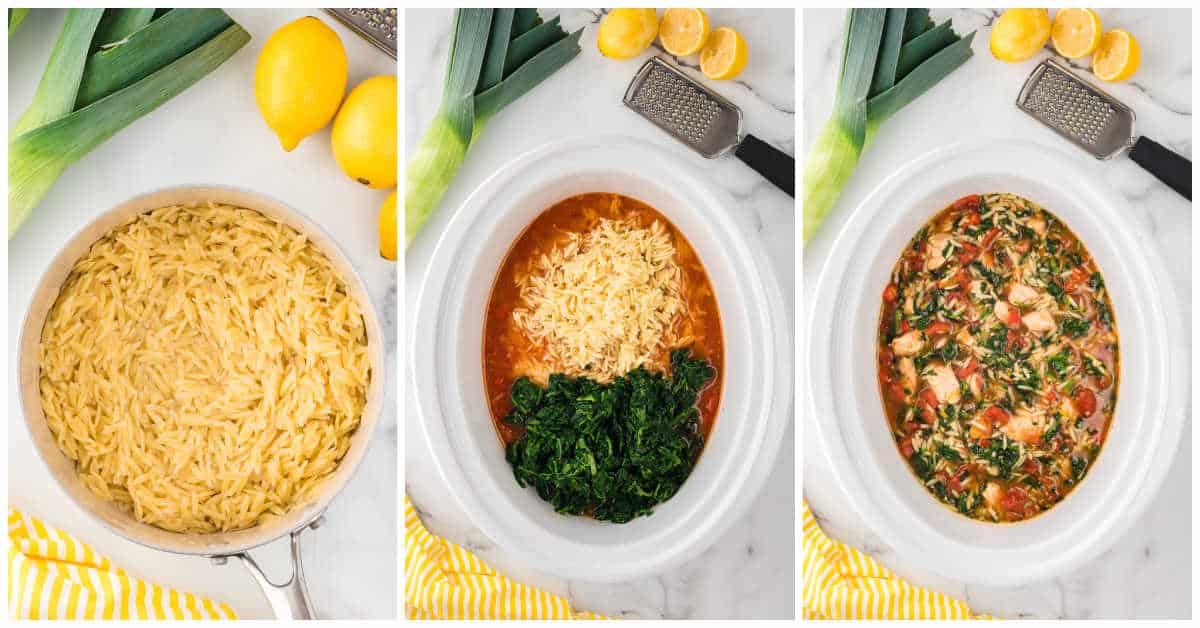 Steps to make Greek chicken orzo soup.