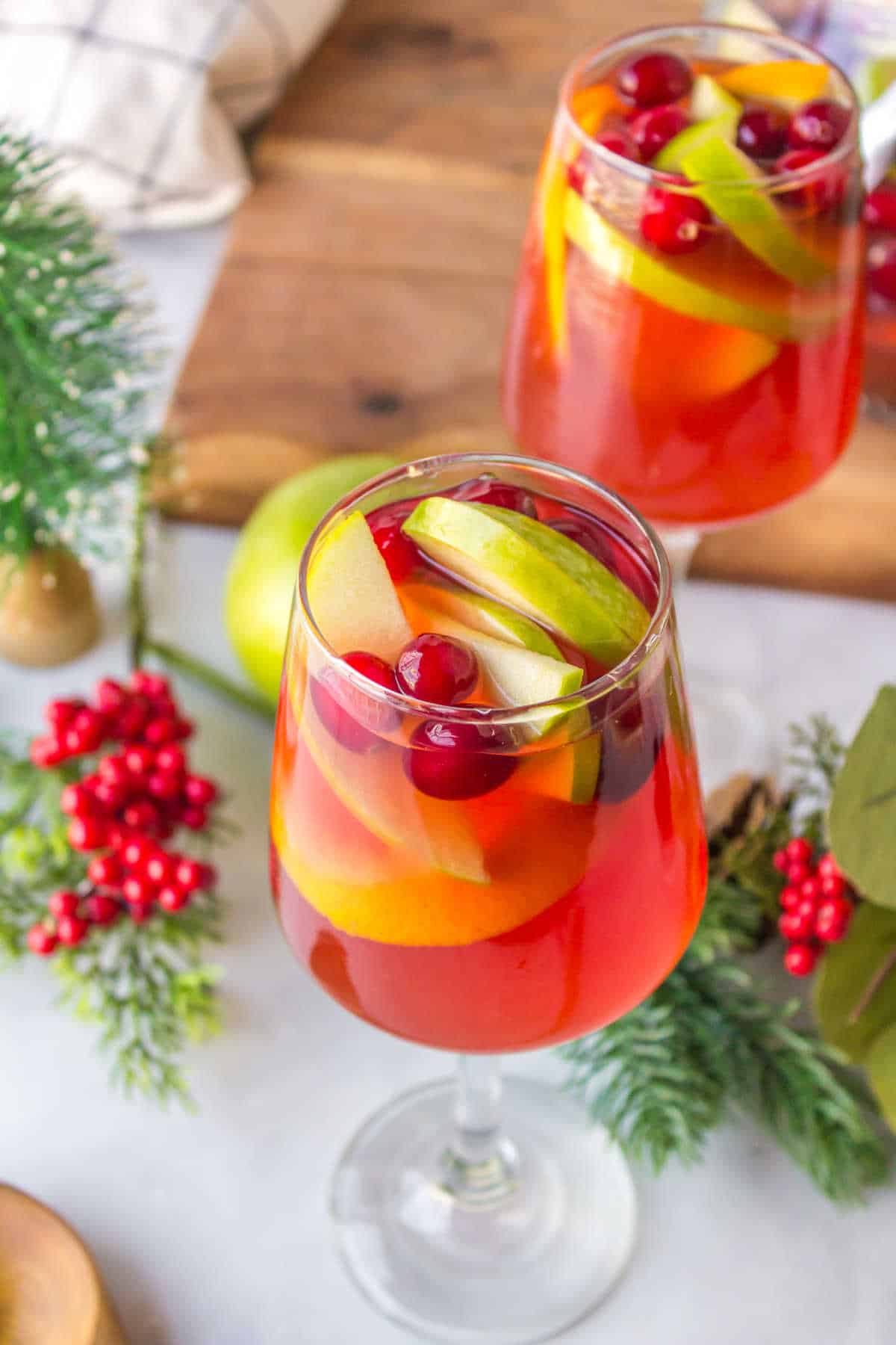 A glass of holiday sangria.
