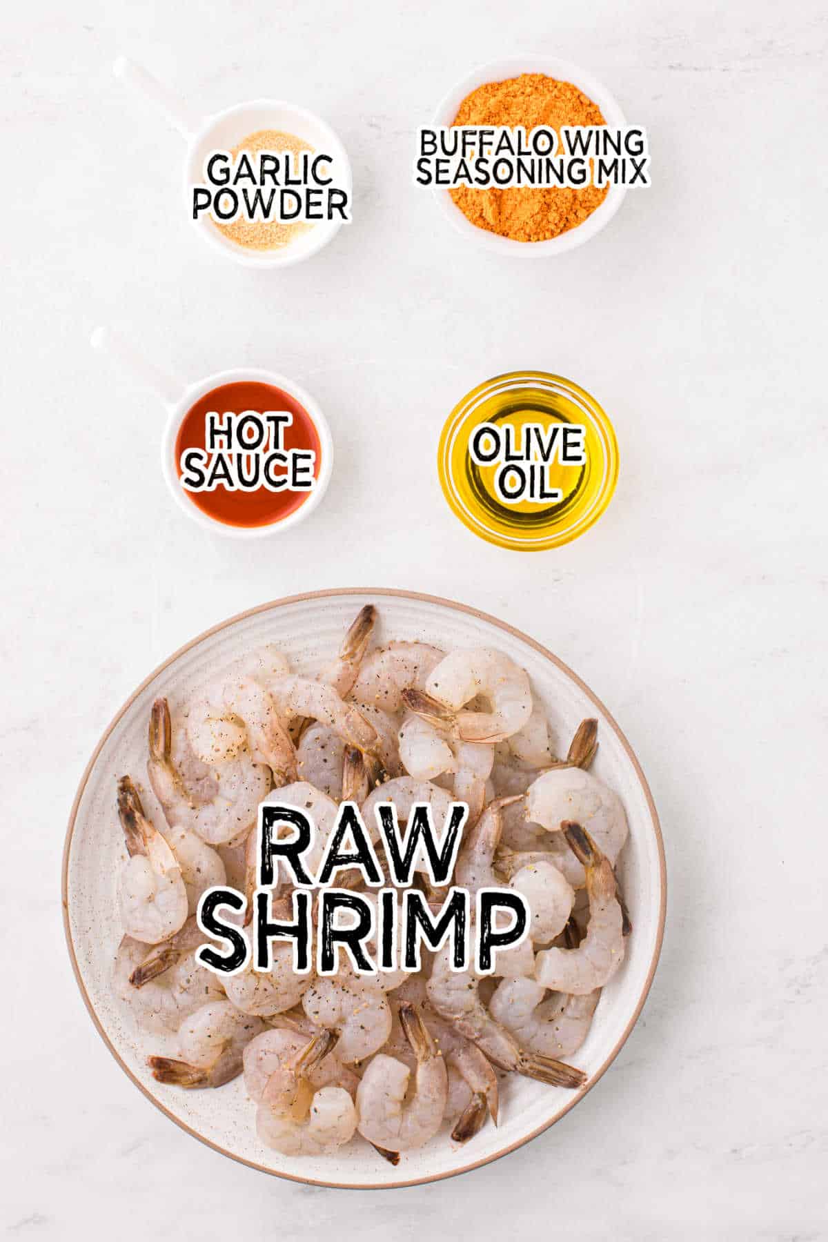 Ingredients to make buffalo shrimp.