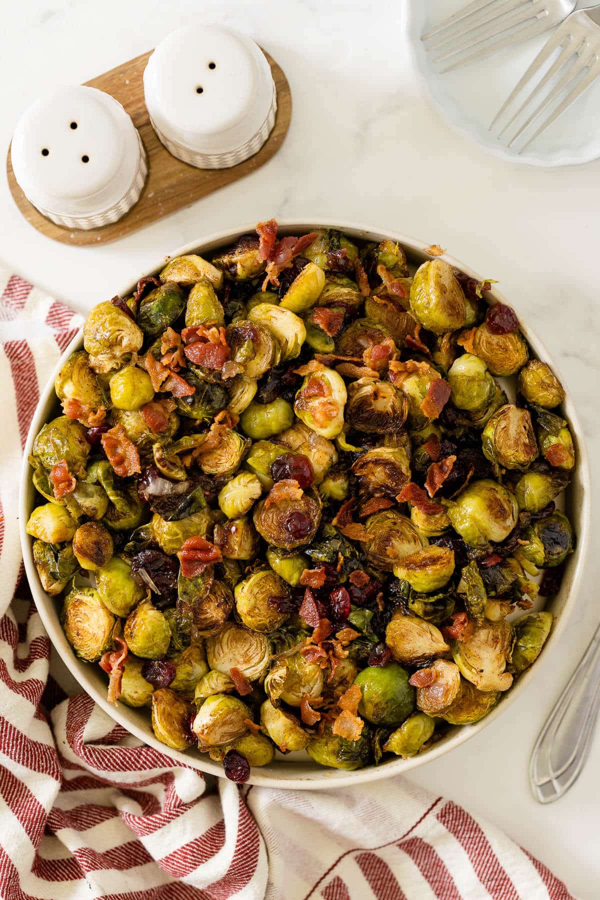 Roasted brussel sprouts in a bowl.
