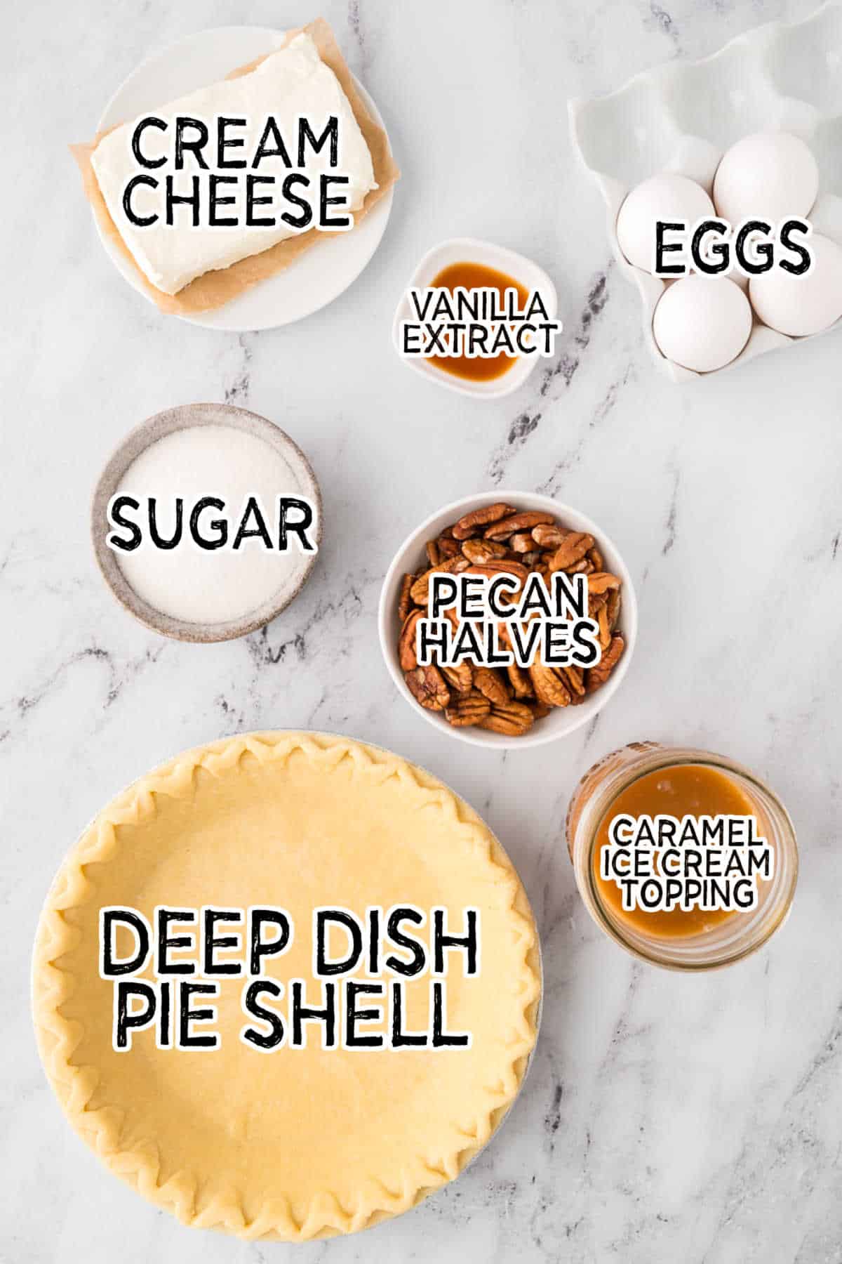 Ingredients on a marble counter.