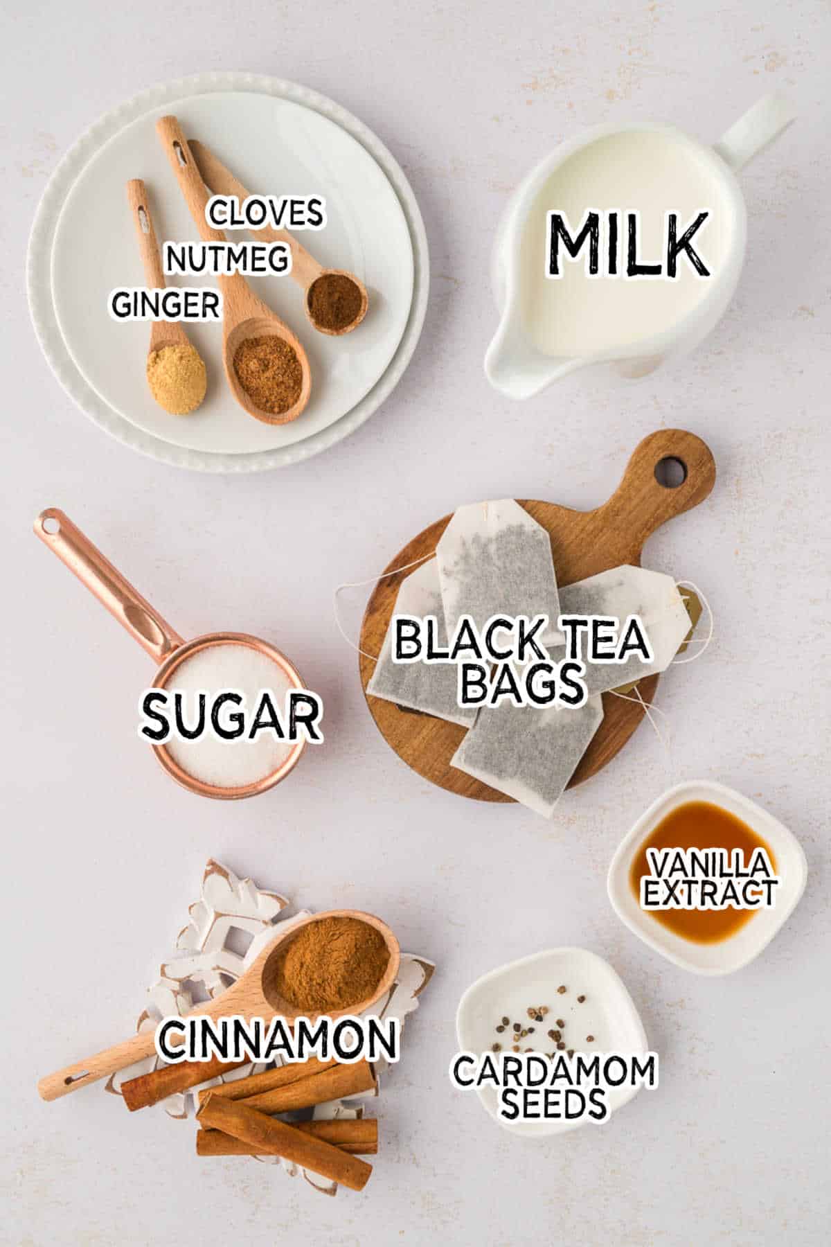 Ingredients on a white surface.