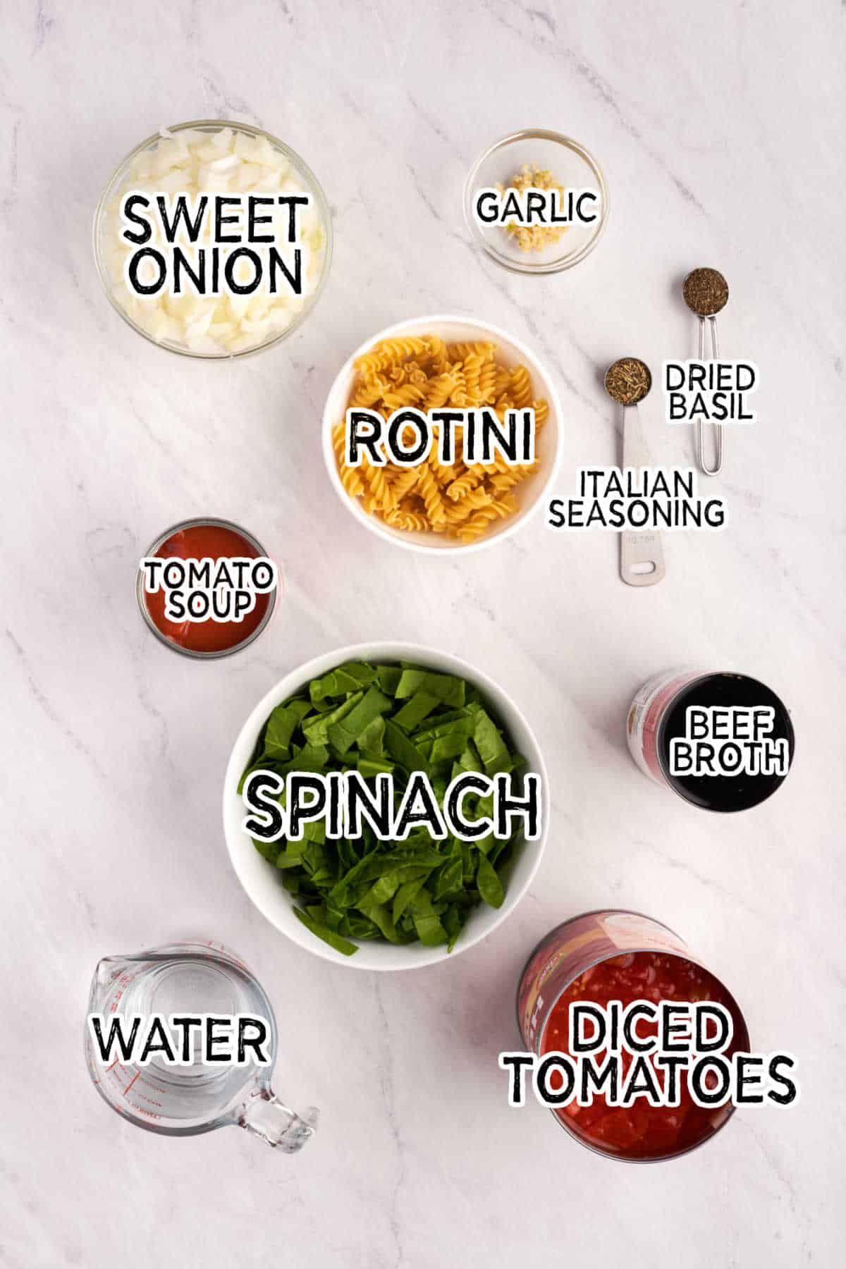 Ingredients to make Tomato Florentine Soup.