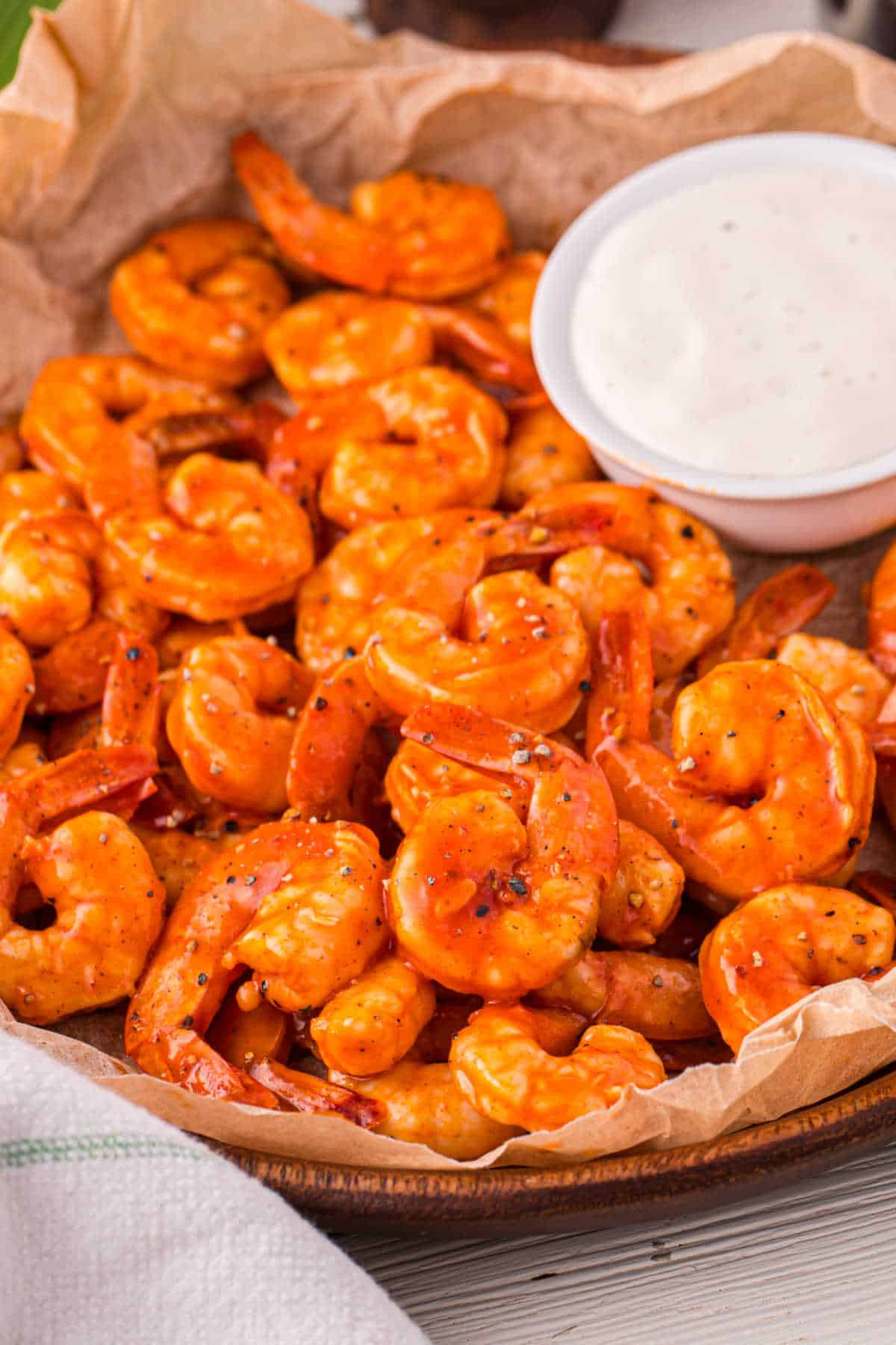 Buffalo shrimp in a basket.