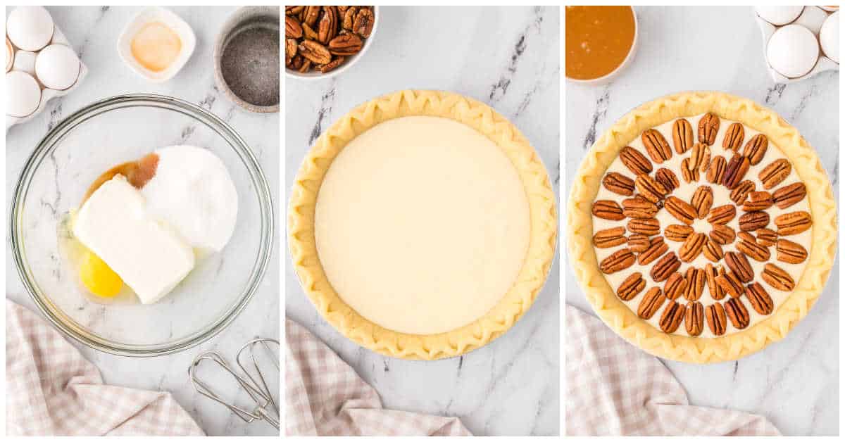 Steps to make pecan pie cheesecake.