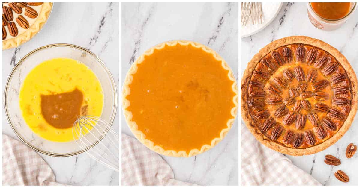 Collage of preparing the filling and baking.