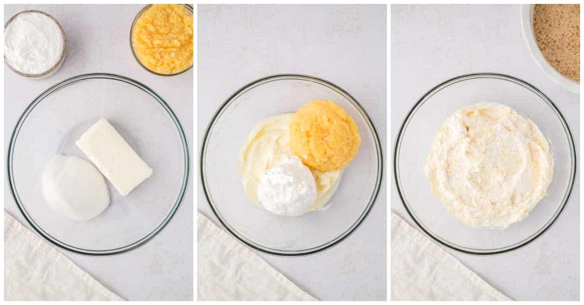 Steps to make pineapple pretzel fluff.