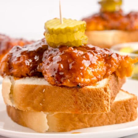 Air fryer Nashville hot chicken on a plate.