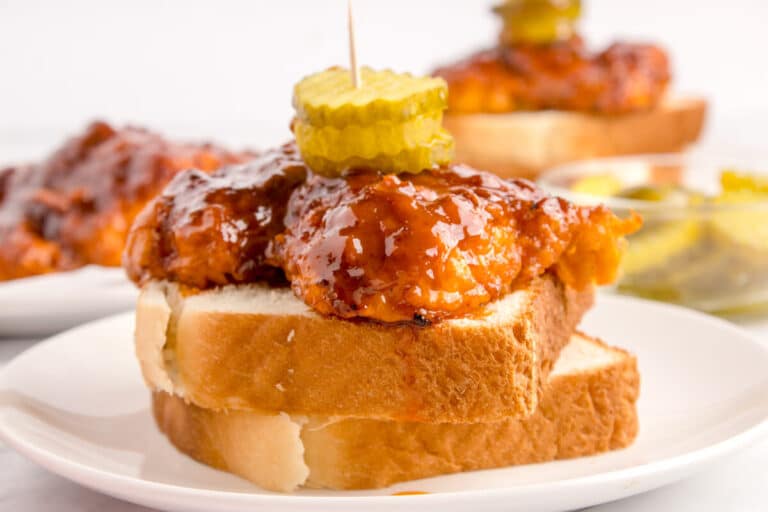 Air fryer Nashville hot chicken on a plate.