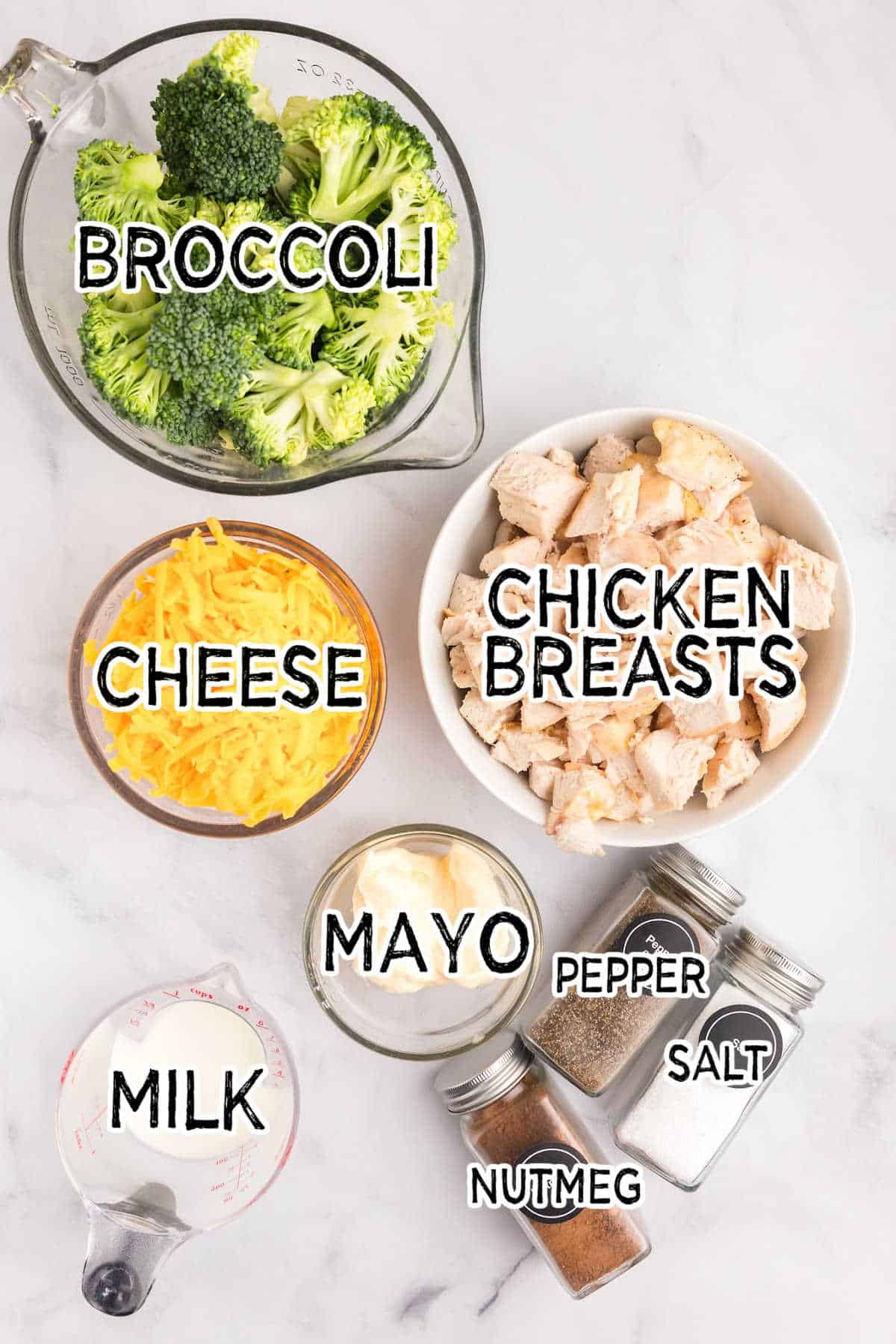 Ingredients to make cheesy chicken and broccoli.