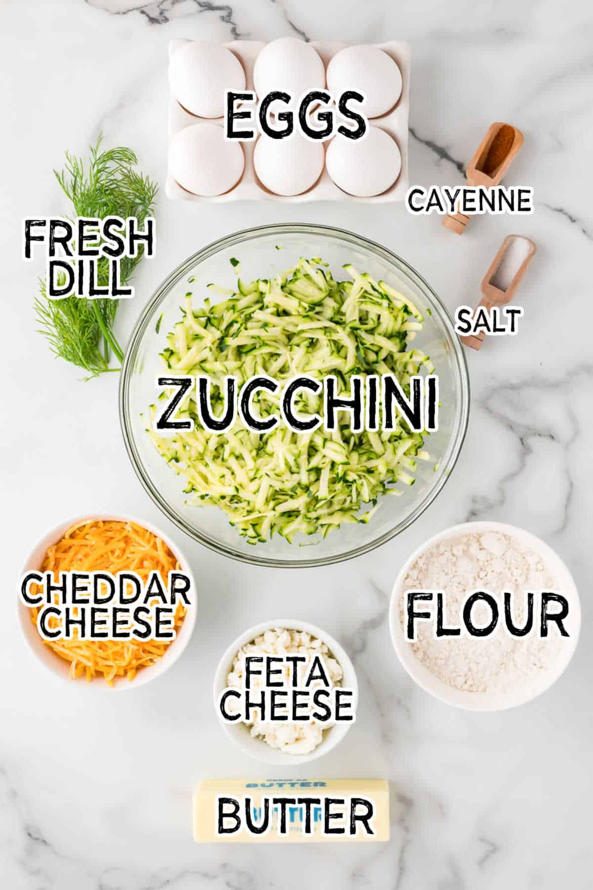 Cheesy Zucchini Bake ingredients.