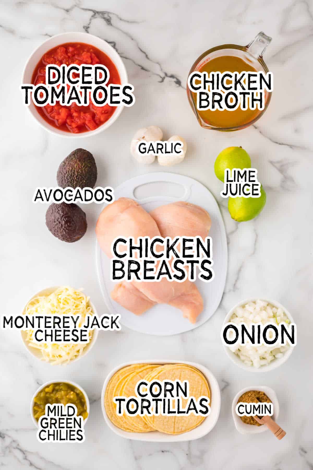 Chicken tortilla soup ingredients.