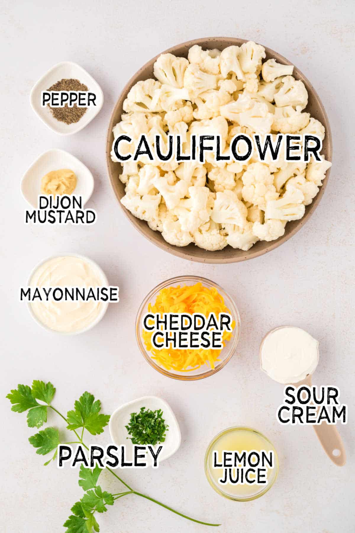 Ingredients to make creamy cauliflower.