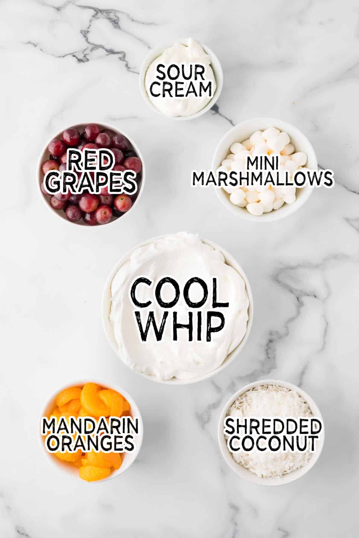 The ingredients on a marble counter.