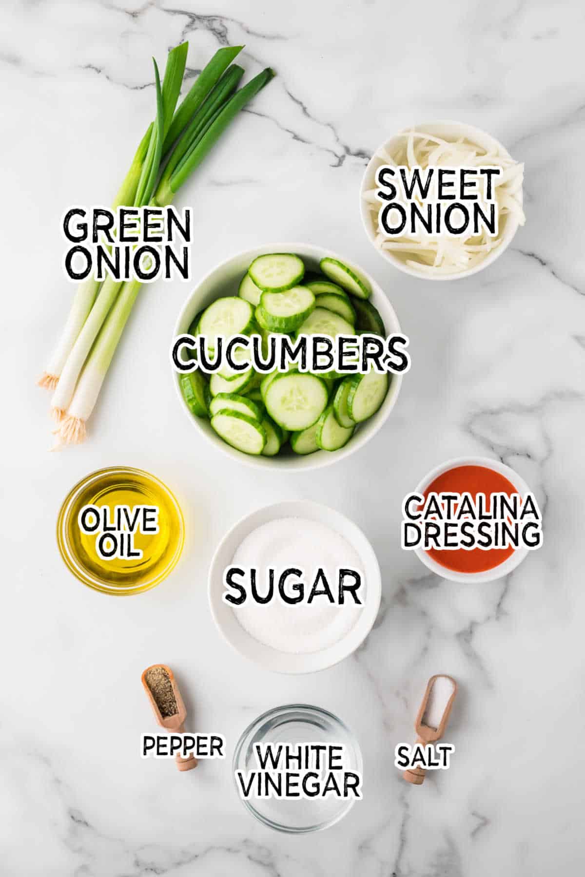 Cucumber salad ingredients.