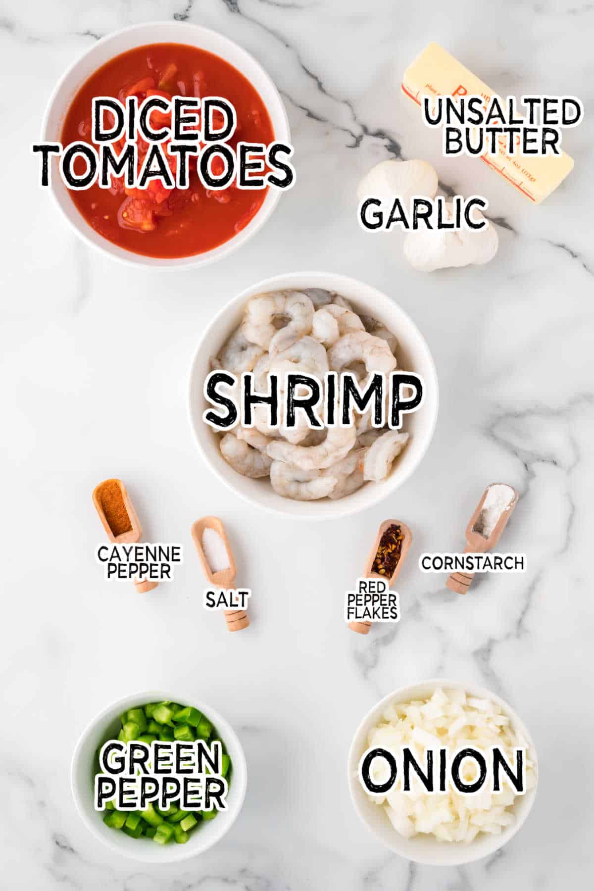 Ingredients on a marble counter.