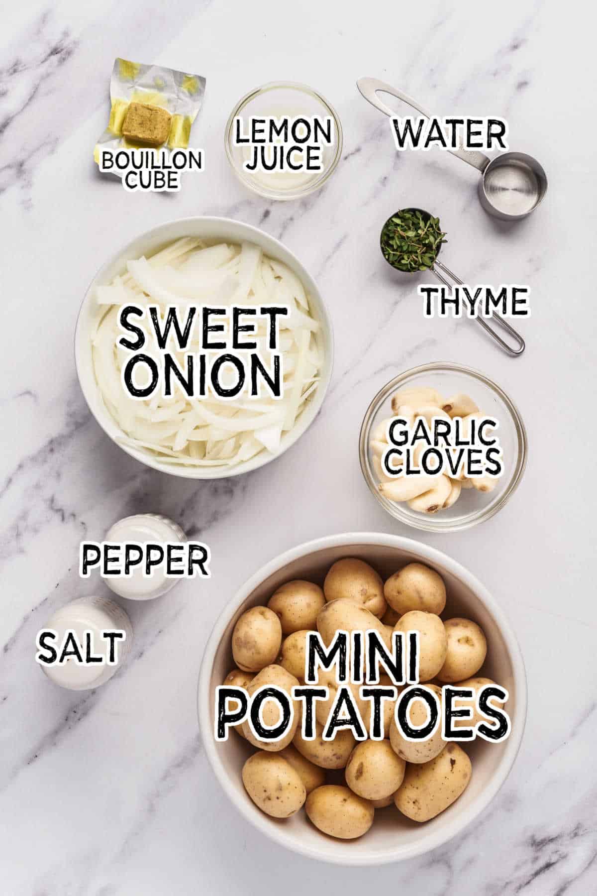 Ingredients to make slow cooker garlic potatoes.