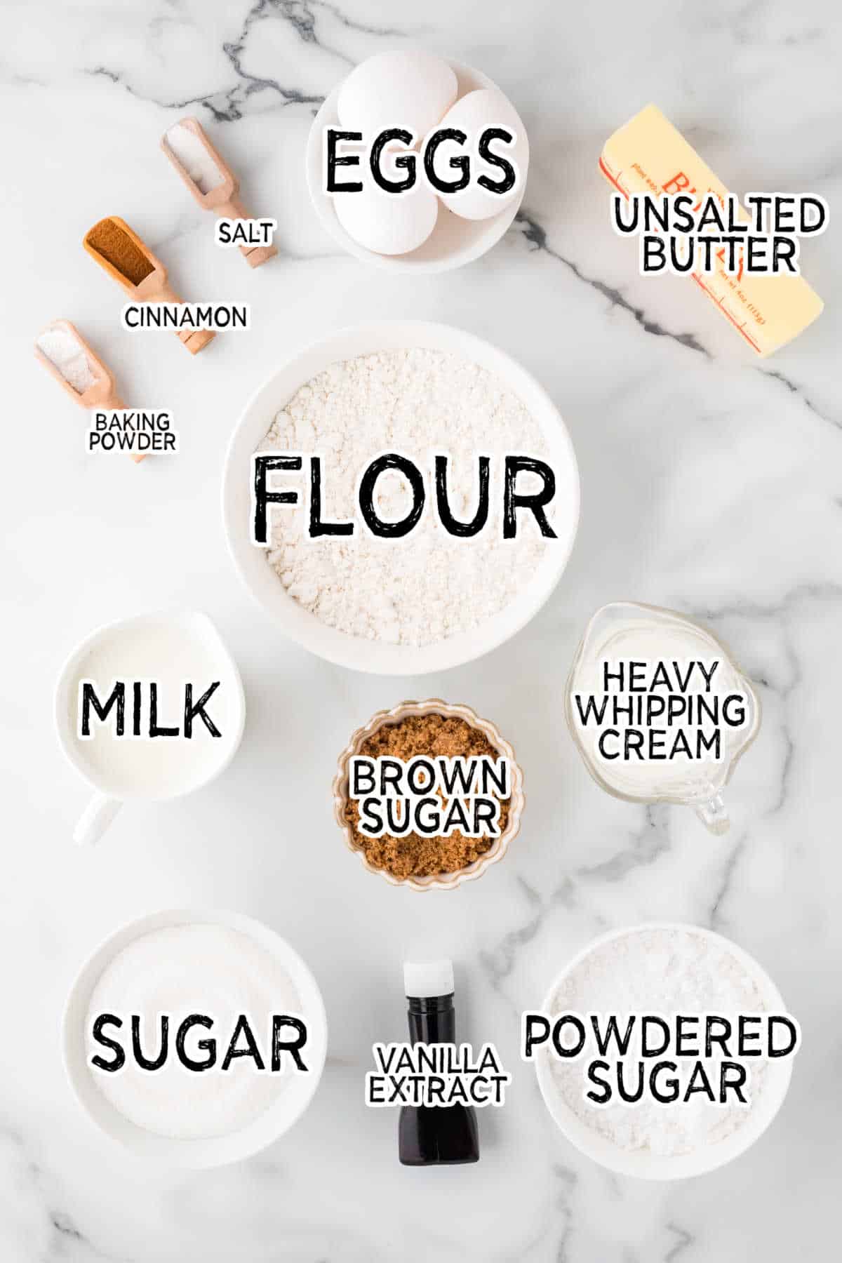 Ingredients on a marble counter.