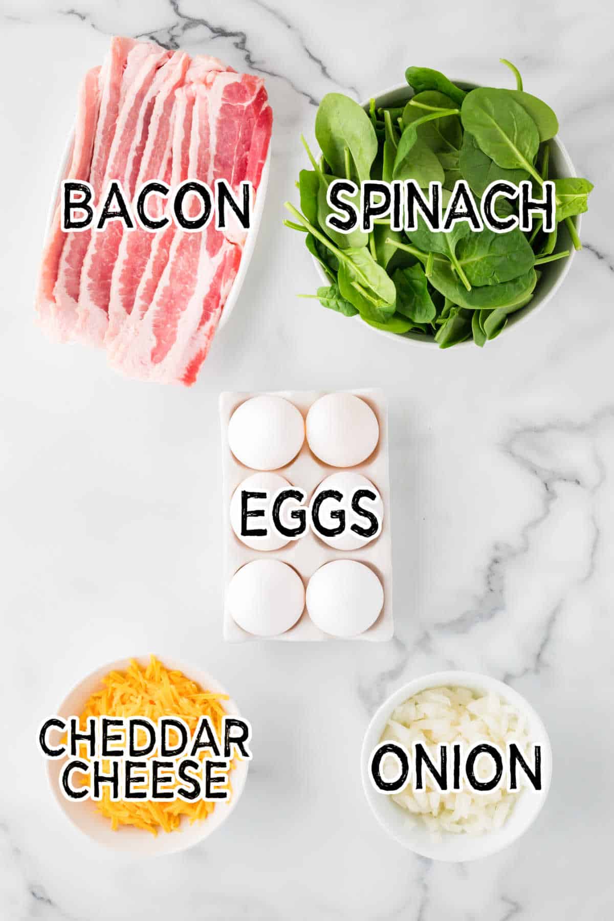 Spinach and cheese egg muffins ingredients.