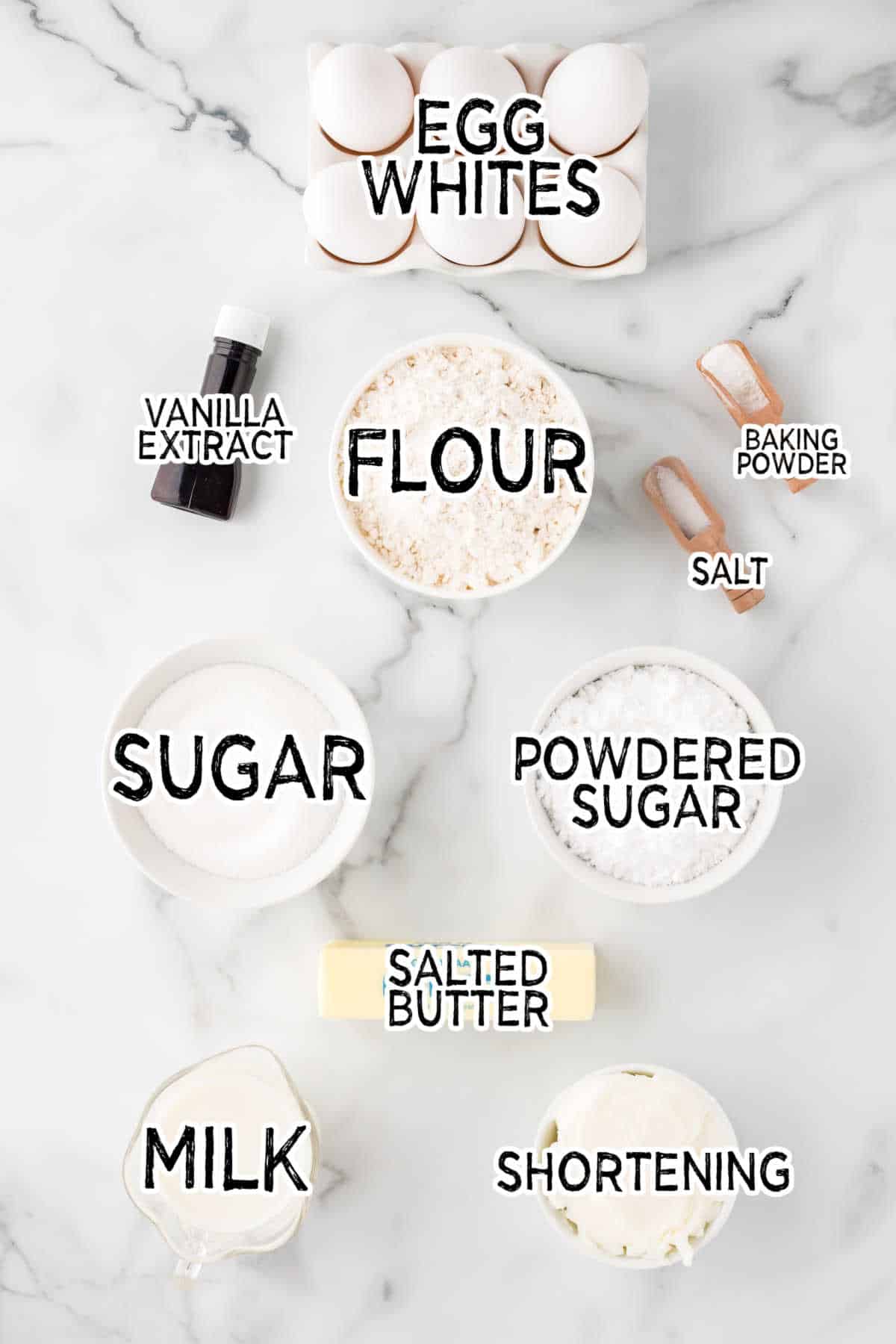Ingredients on a white marble counter.