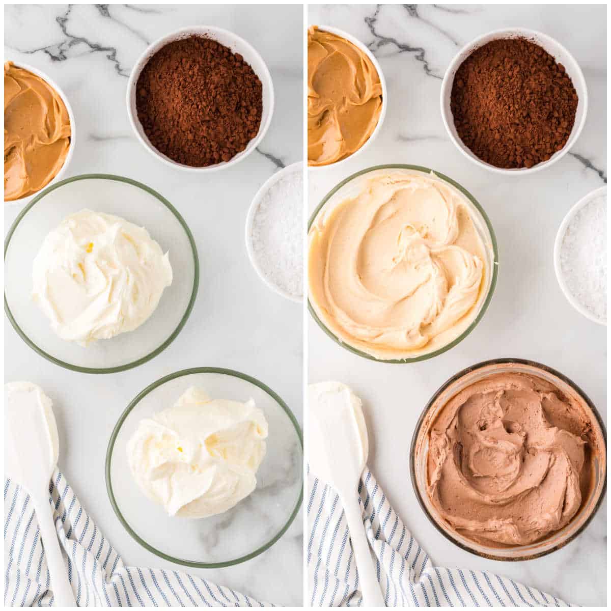 Steps to make chocolate peanut butter cupcakes.