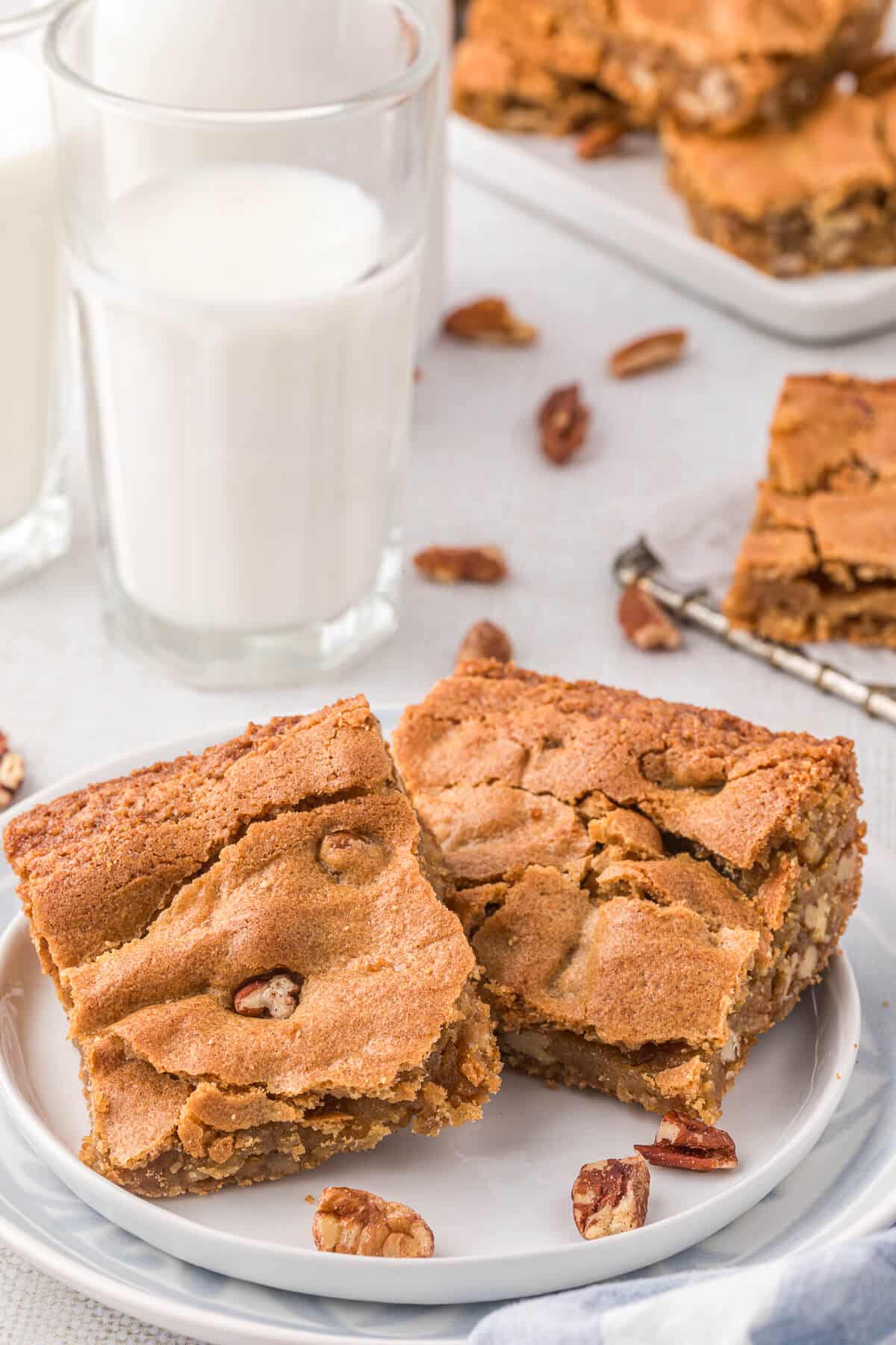 Butterscotch blondies on a plate.