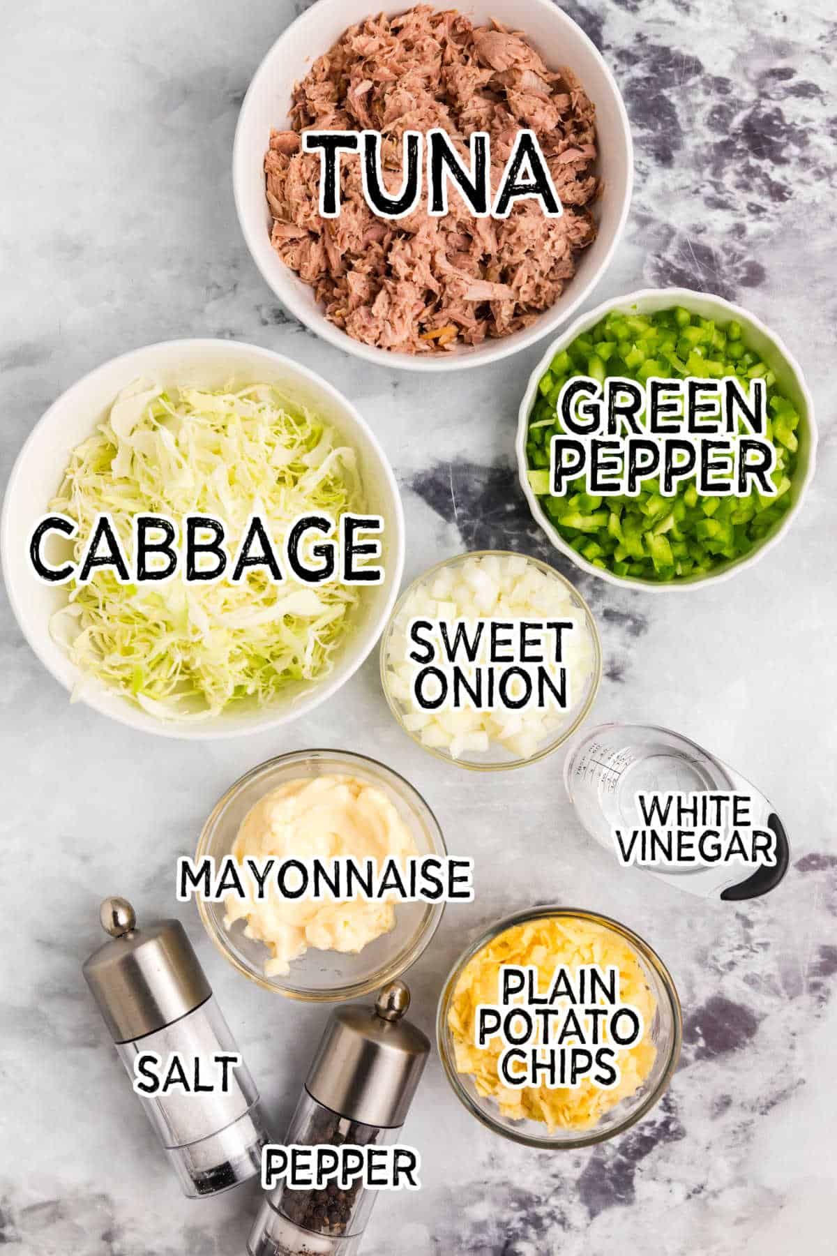 Tuna salad ingredients.