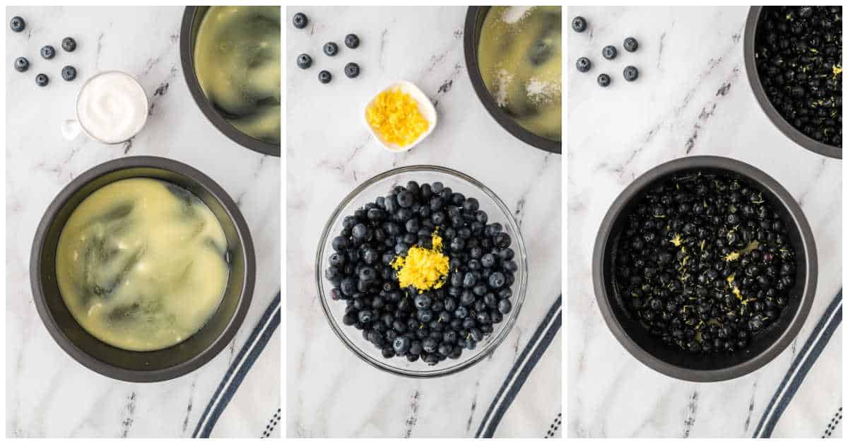 Steps to make blueberry upside down cake.