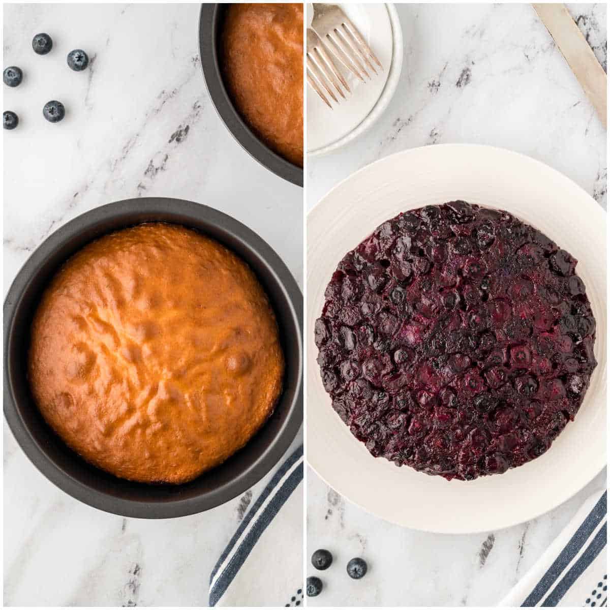 Steps to make blueberry upside down cake.