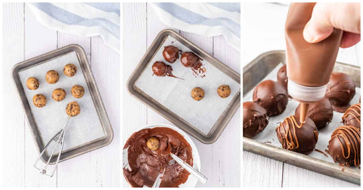 Collage of rolling and dipping the balls.