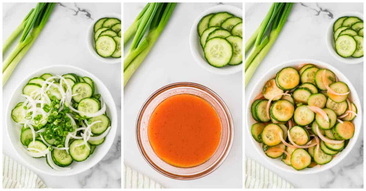 Steps to make cucumber salad.