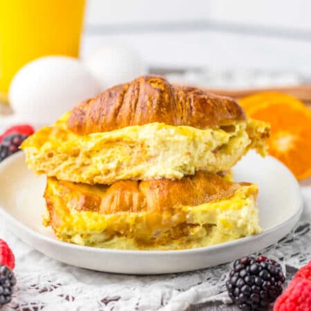 Ham and swiss croissant bake pieces on a plate.