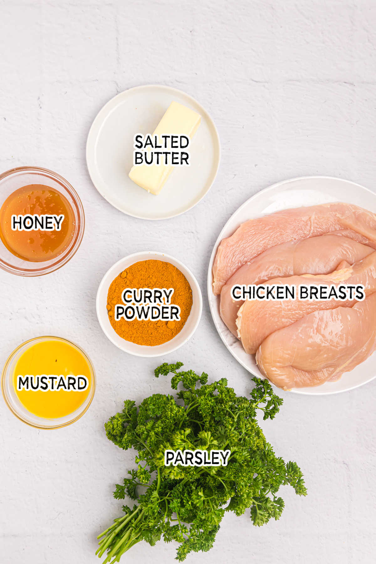 Ingredients to make honey curried chicken.