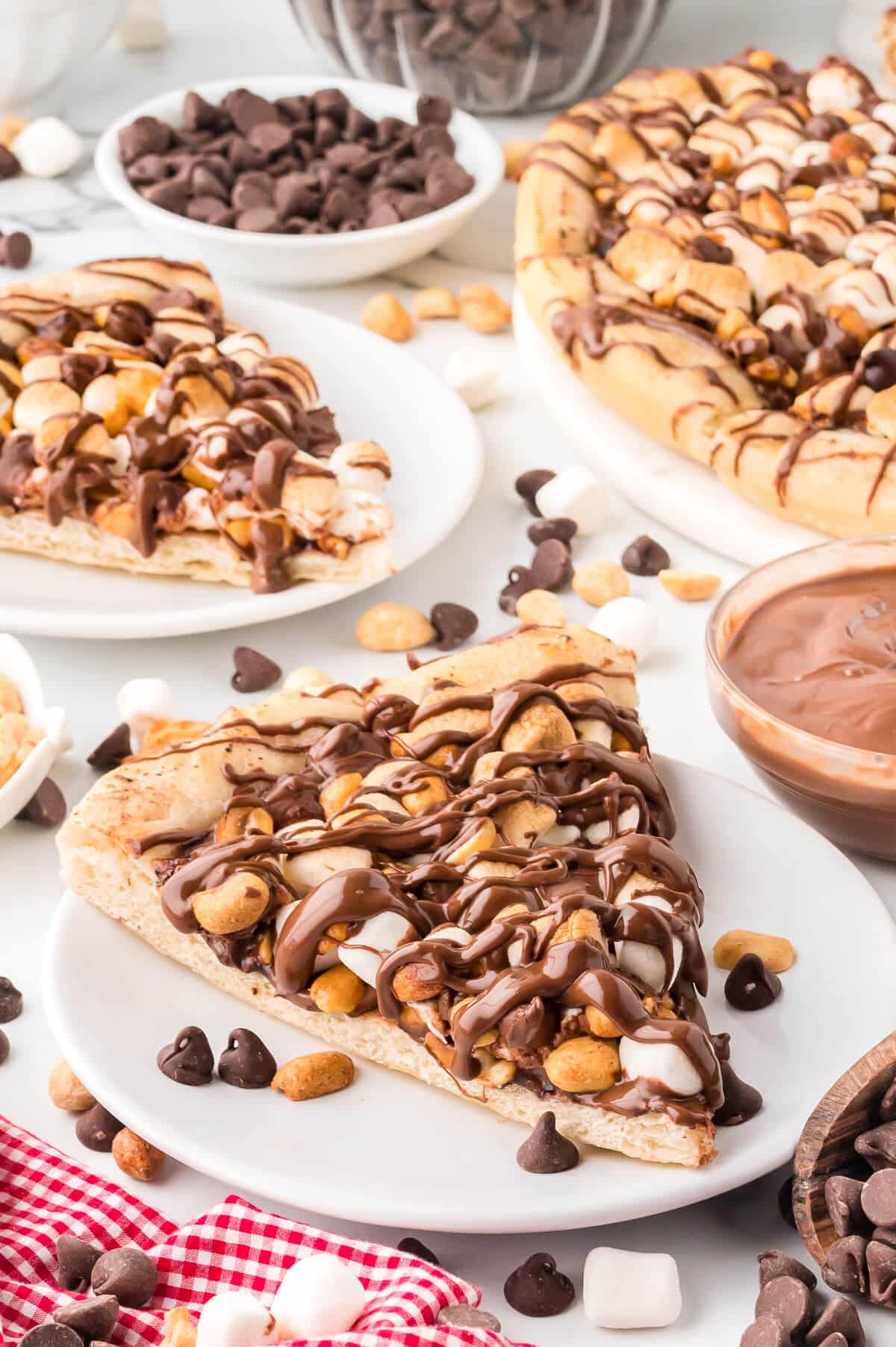 A slice of rocky road pizza.