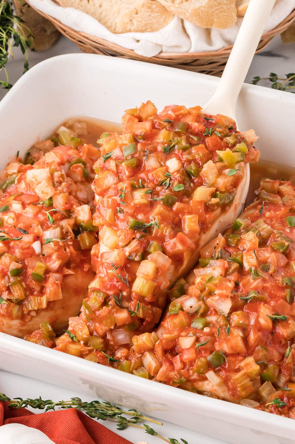 The recipe on a spatula in a pan.