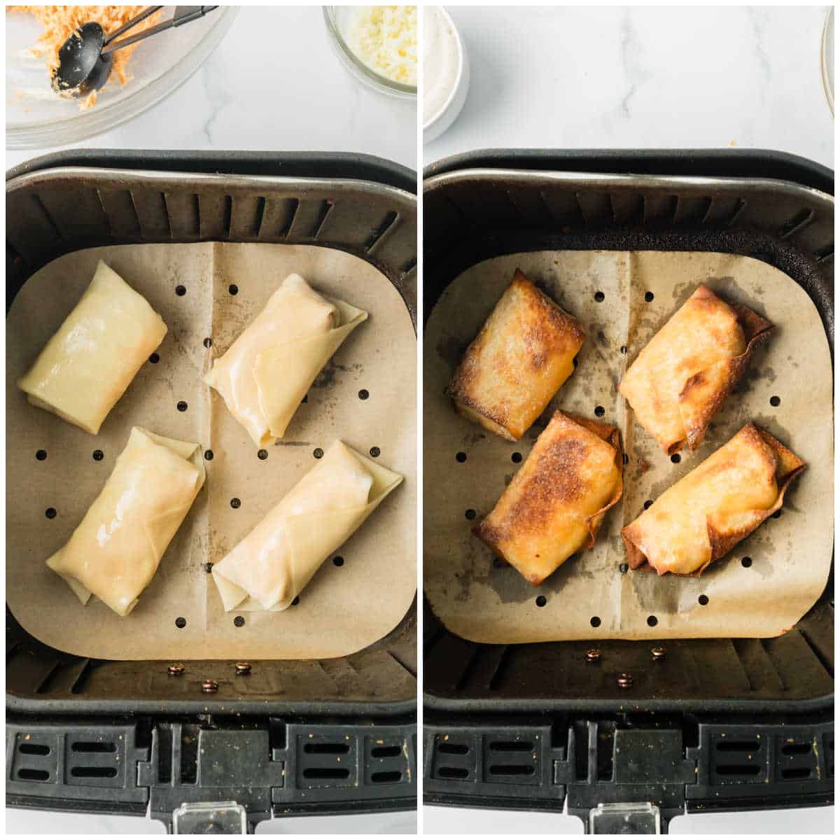 Collage of making the recipe in an air fryer.