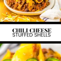 Chili cheese stuffed shells collage pin.