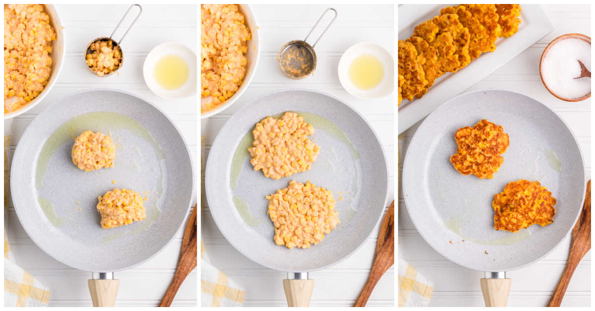 Steps to make corn fritters.