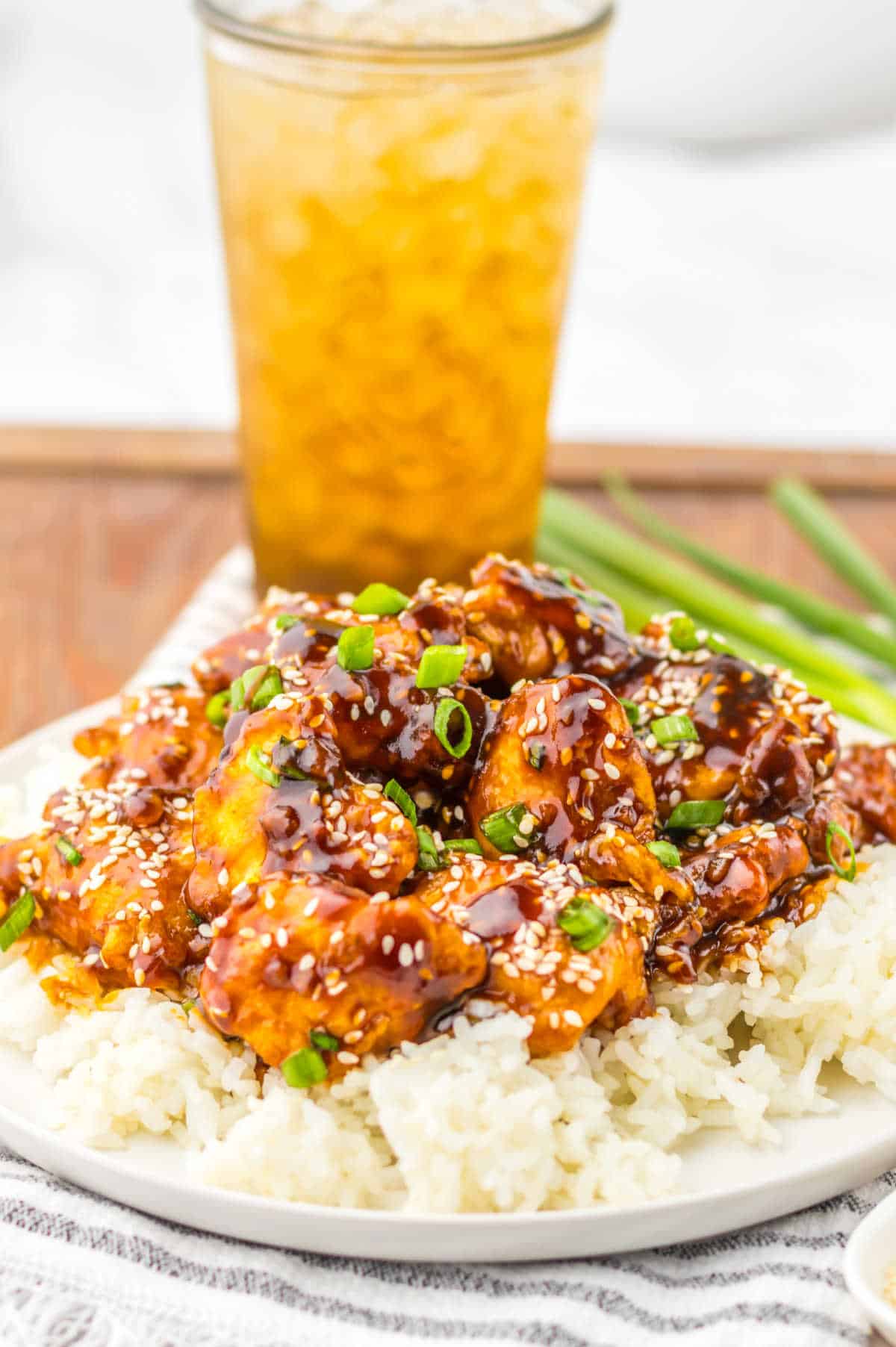The recipe on a bed of rice.