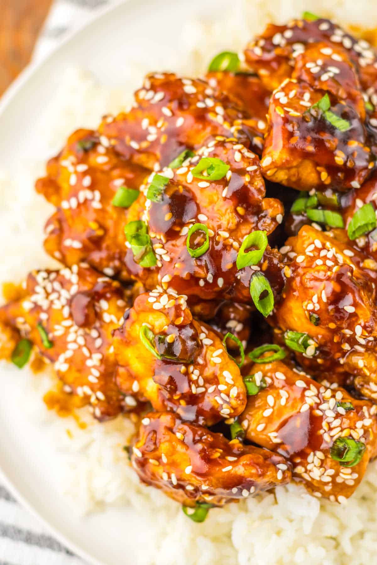 The recipe on a bed of rice.
