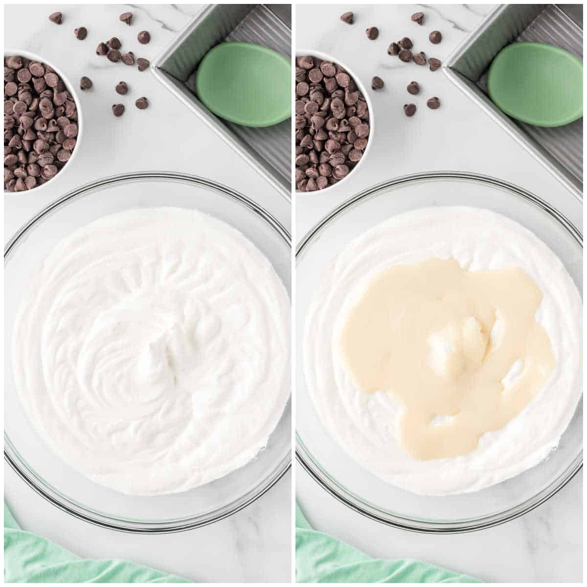 Steps to make mint chocolate chip ice cream.