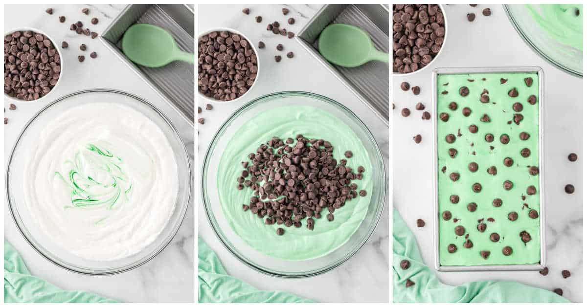 Steps to make mint chocolate chip ice cream.