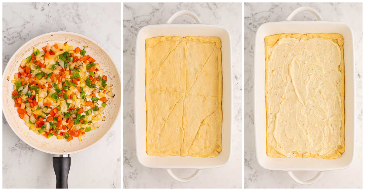 Steps to make Philly cheesesteak squares.