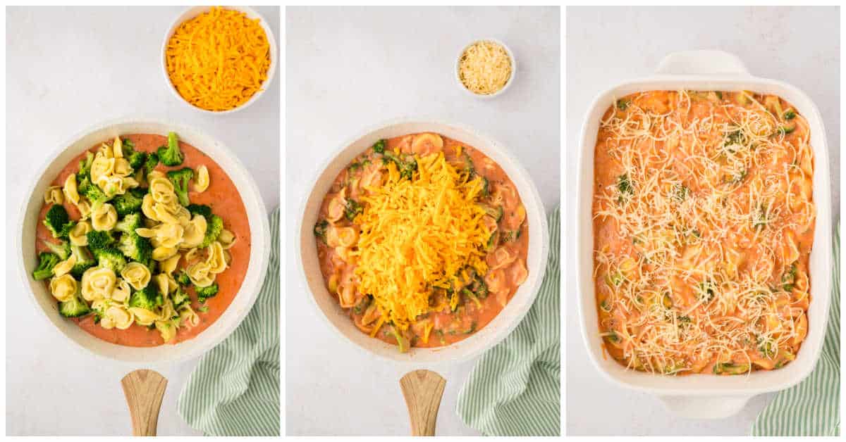 Collage of assembling the casserole.